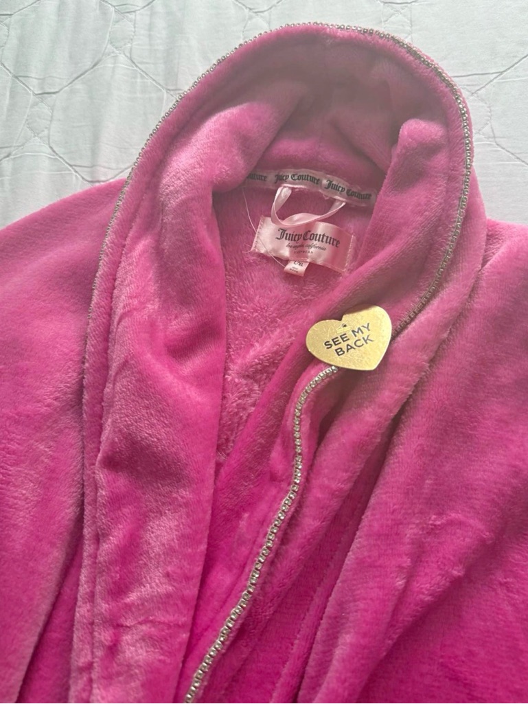 Juicy Couture Hot Pink Plush Robe With Rhinestone Edge